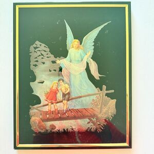 Kafka Vintage Foil Etching Guardian Angel Framed Spiritual Religious Art Print
